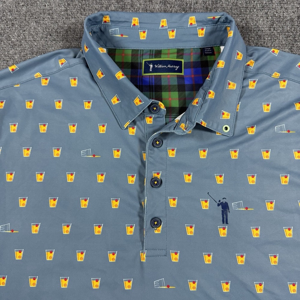 William Murray Golf Polo Mens Large Old Fashioned Drink Print Performance